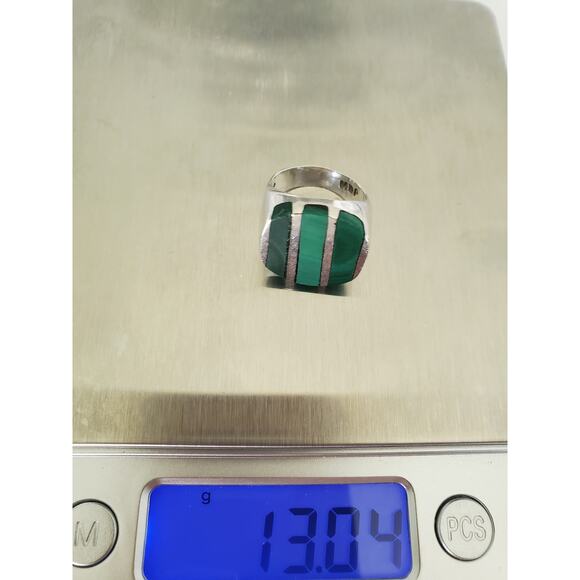 Vintage JPM Mexico Malachite Sterling Silver Ring - Picture 8 of 8